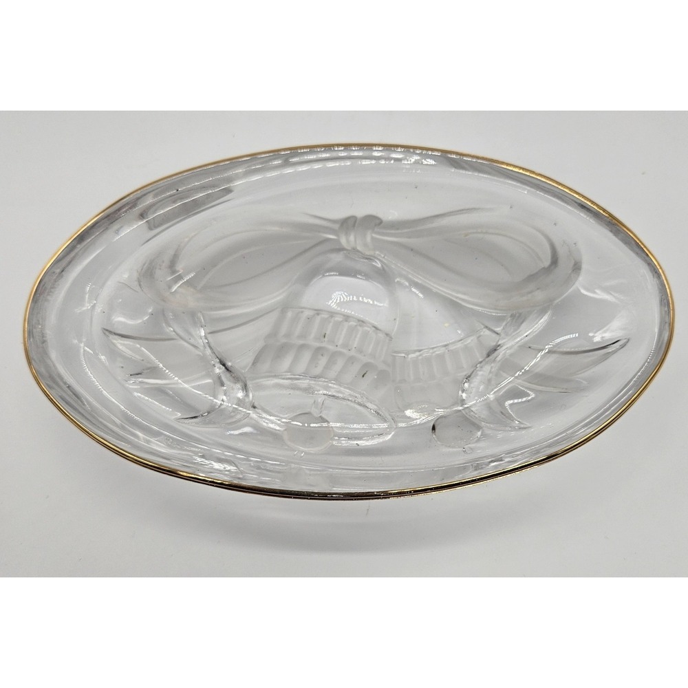 Mikasa Studio Nova Oval Glass Dish‎ Gold Gilt Rim Bells And Ribbons Design 7"